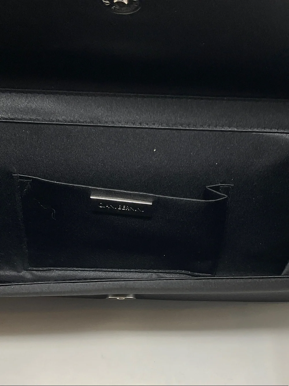 Giani Bernini Black Satin Clutch with Pearl & Crystal Band